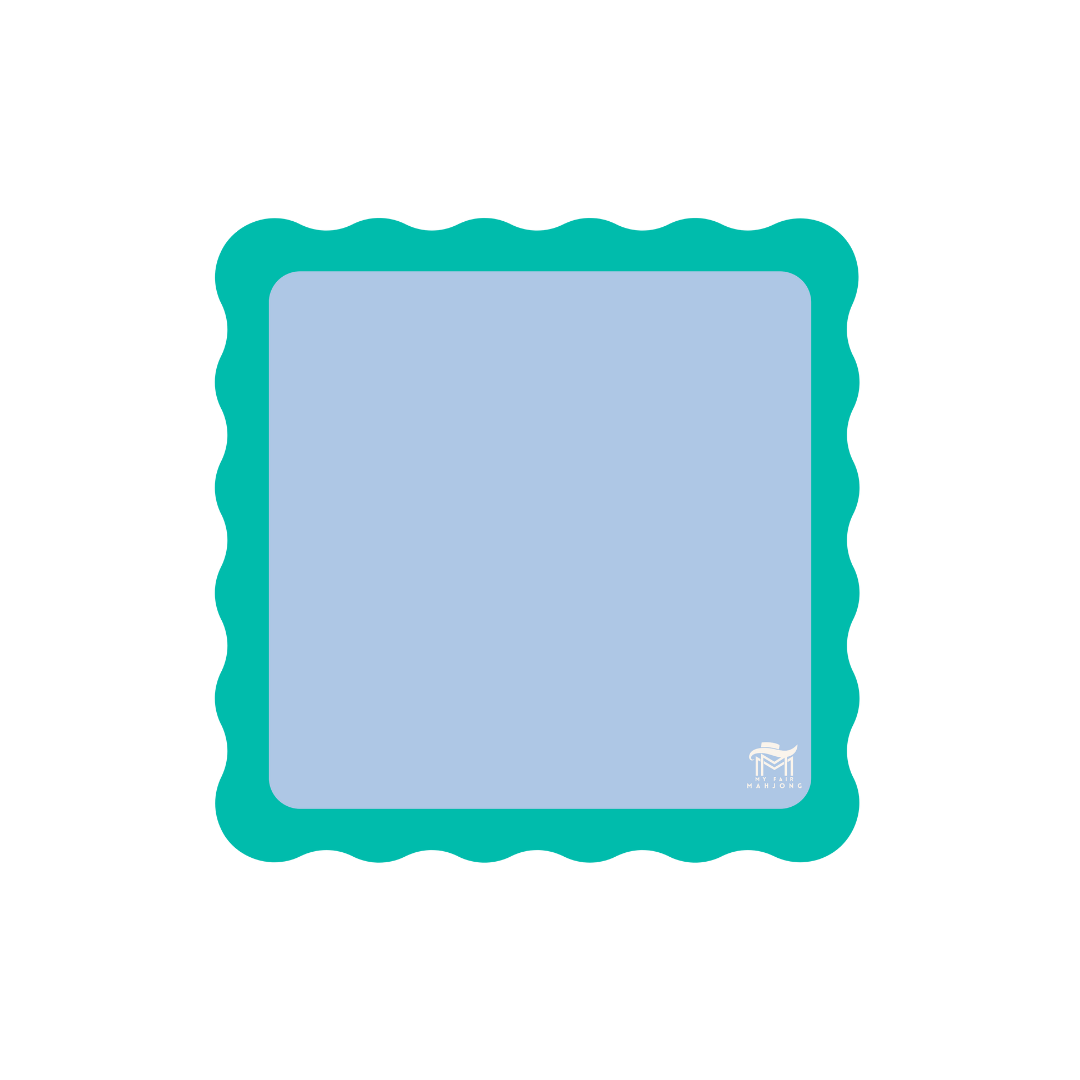 Mini Mahjong Mat (4 Color Combinations) | For Small & Travel Mah Jongg | Scalloped Edges & Bright Colors | 21" x 21": Blue Center- Green Scallop