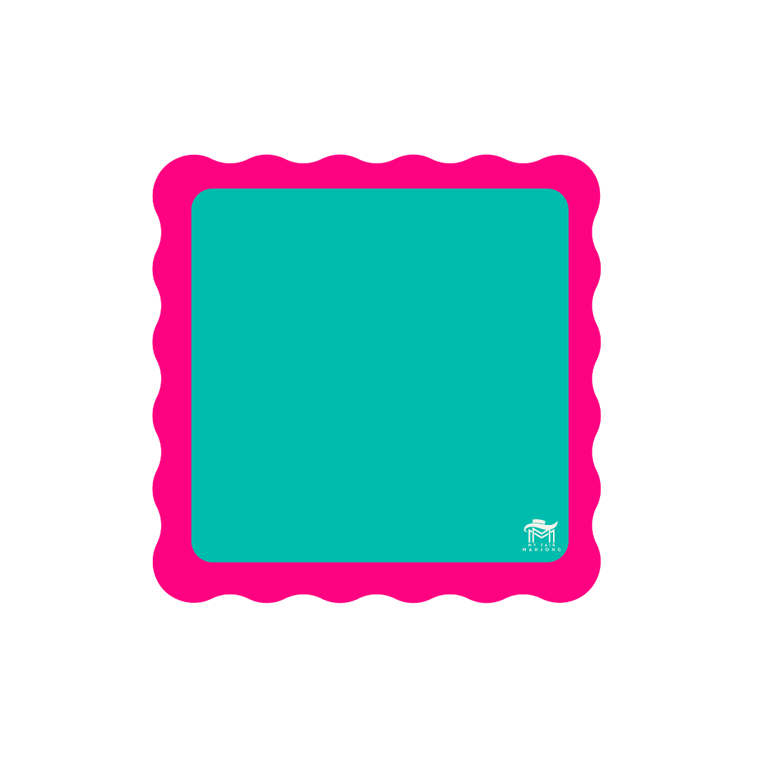 Mini Mahjong Mat (4 Color Combinations) | For Small & Travel Mah Jongg | Scalloped Edges & Bright Colors | 21" x 21": Blue Center- Green Scallop