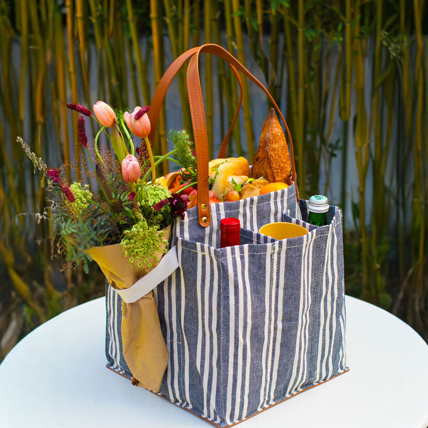 Palo Duro Heavy Canvas Small Tote Bag Navy Stripe