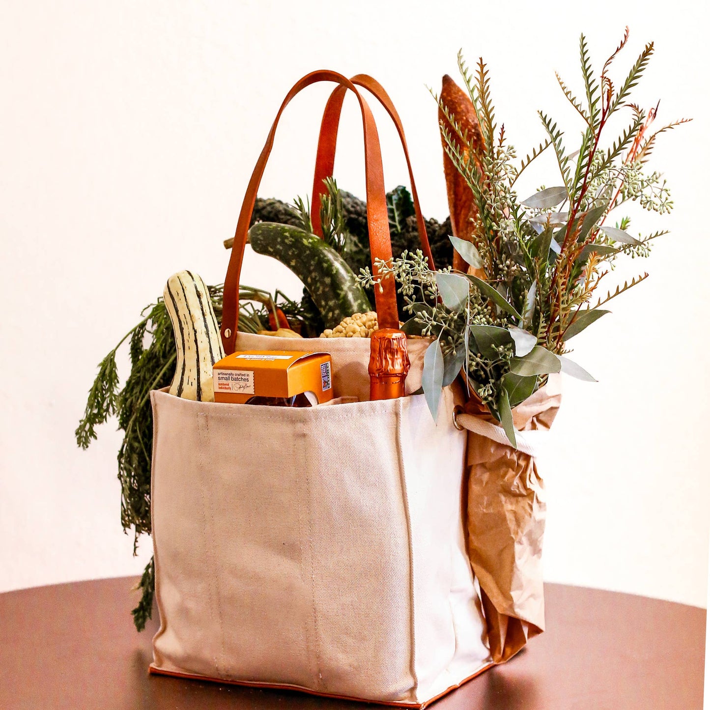 Heavy Canvas Tote Bag | Reusable Multi-Pocket Market Tote : Petrol Blue with Mustard Handles and Base