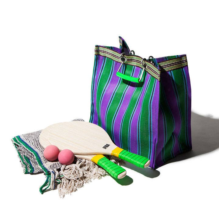 Lost Pines Recycled Plastic Stripe Bag - Square: Green x Pink