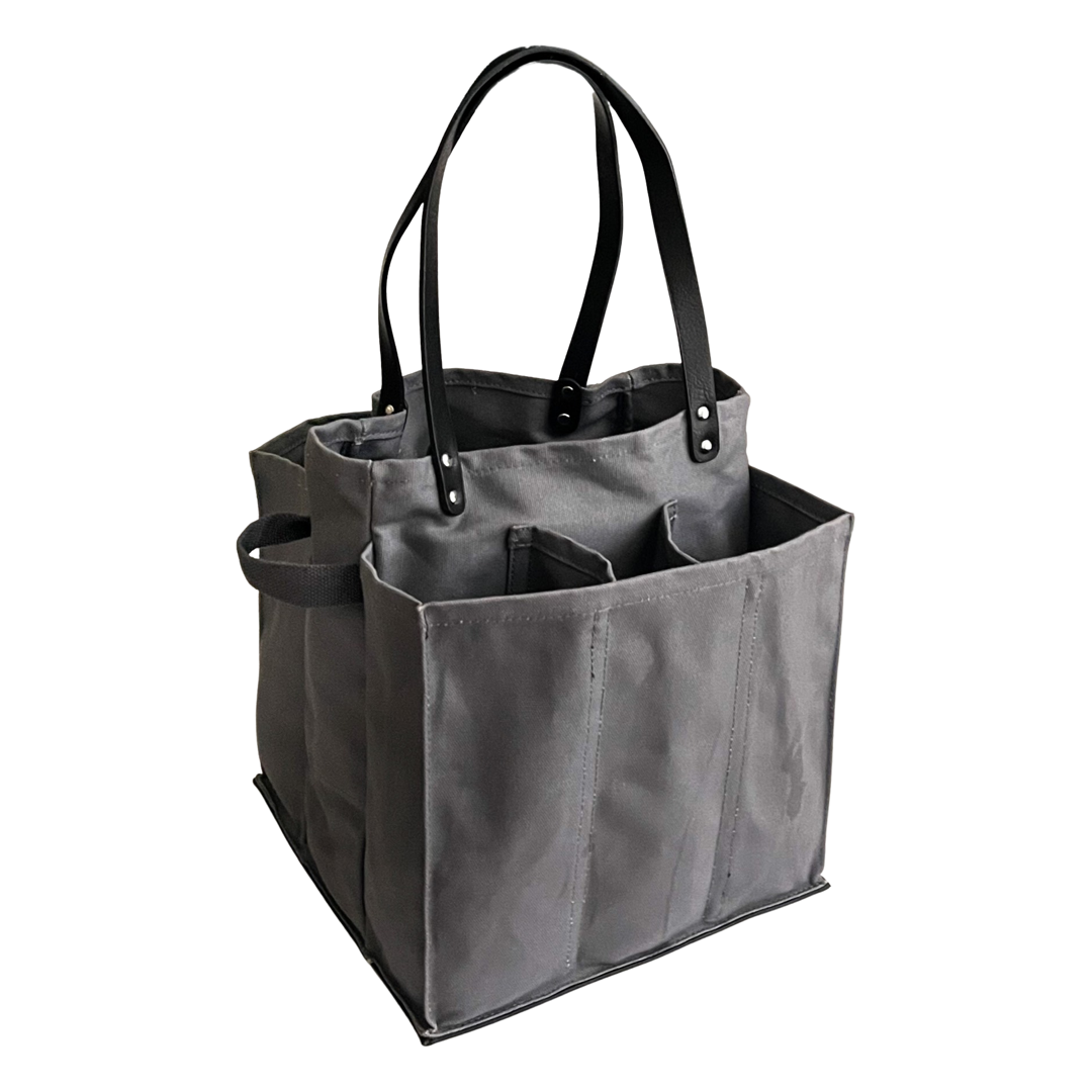Heavy Canvas Tote Bag | Reusable Multi-Pocket Market Tote : Petrol Blue with Mustard Handles and Base