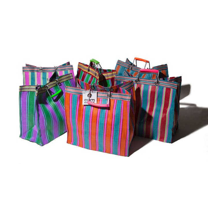 Lost Pines Recycled Plastic Stripe Bag - Square: Green x Pink