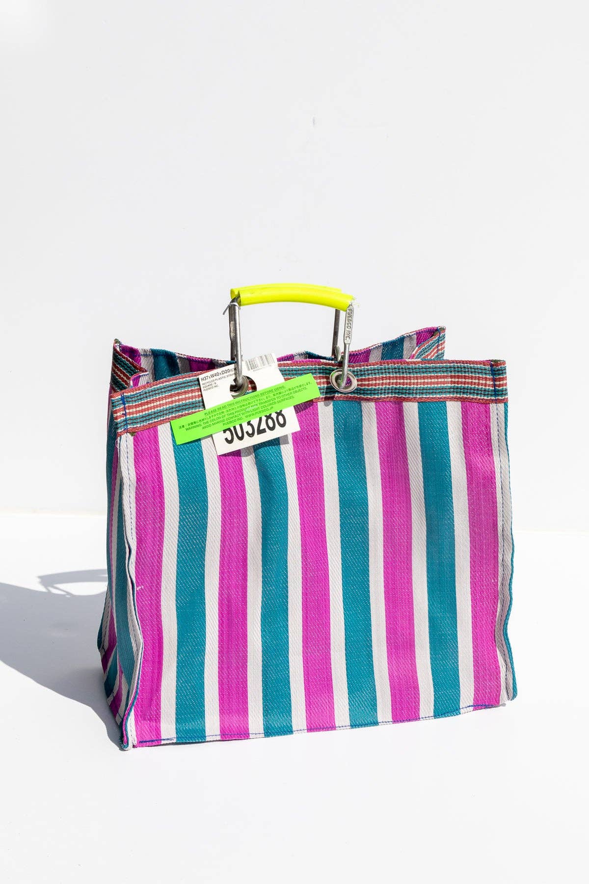 Lost Pines Recycled Plastic Stripe Bag - Square: Green x Pink