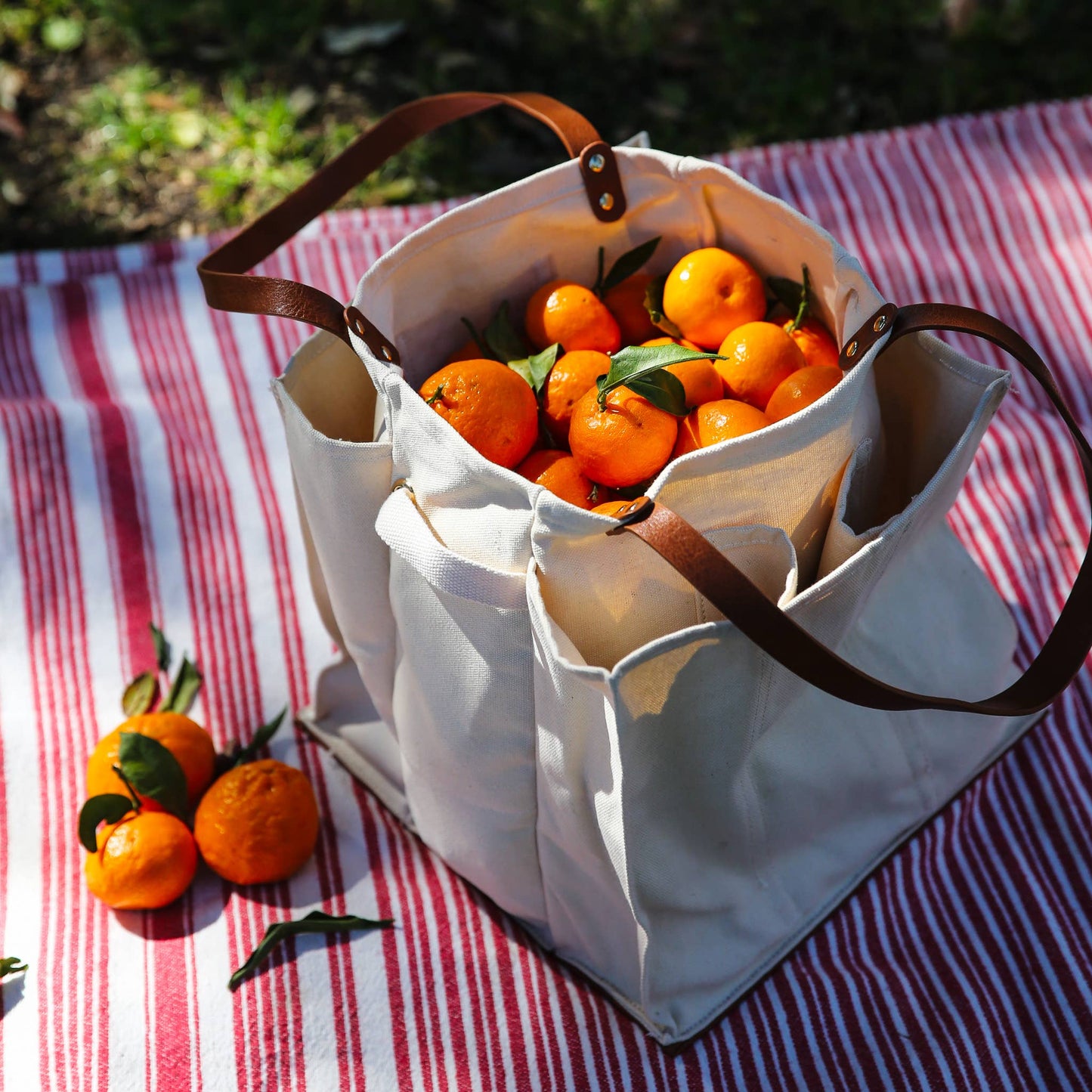 Heavy Canvas Tote Bag | Reusable Multi-Pocket Market Tote : Petrol Blue with Mustard Handles and Base
