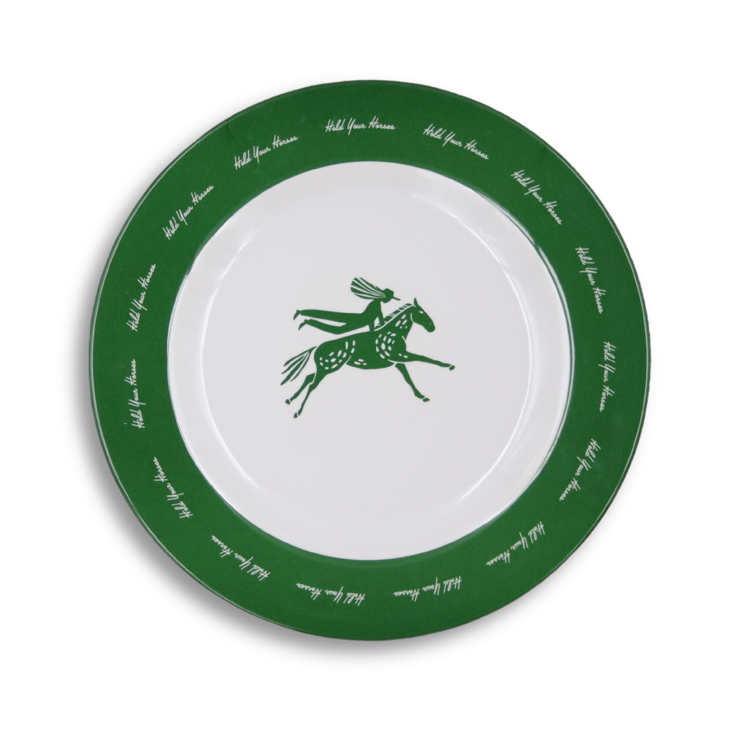 Hold Your Horses! Green Band Melamine Large Dinner Plate