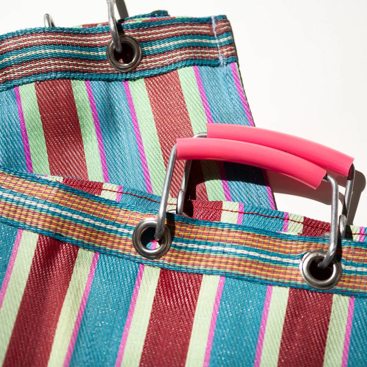 Lost Pines Recycled Plastic Stripe Bag - Square: Green x Pink