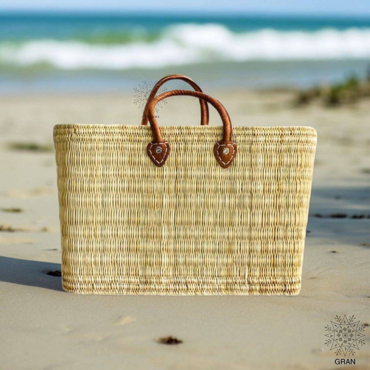 Fort Worth Leather Shopping Basket.: Short Handle LARGE
