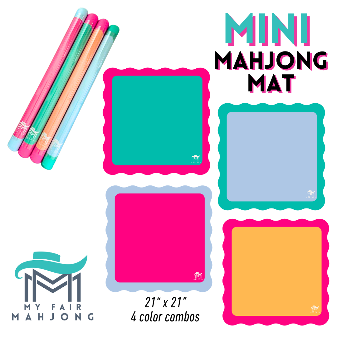 Mini Mahjong Mat (4 Color Combinations) | For Small & Travel Mah Jongg | Scalloped Edges & Bright Colors | 21" x 21": Blue Center- Green Scallop