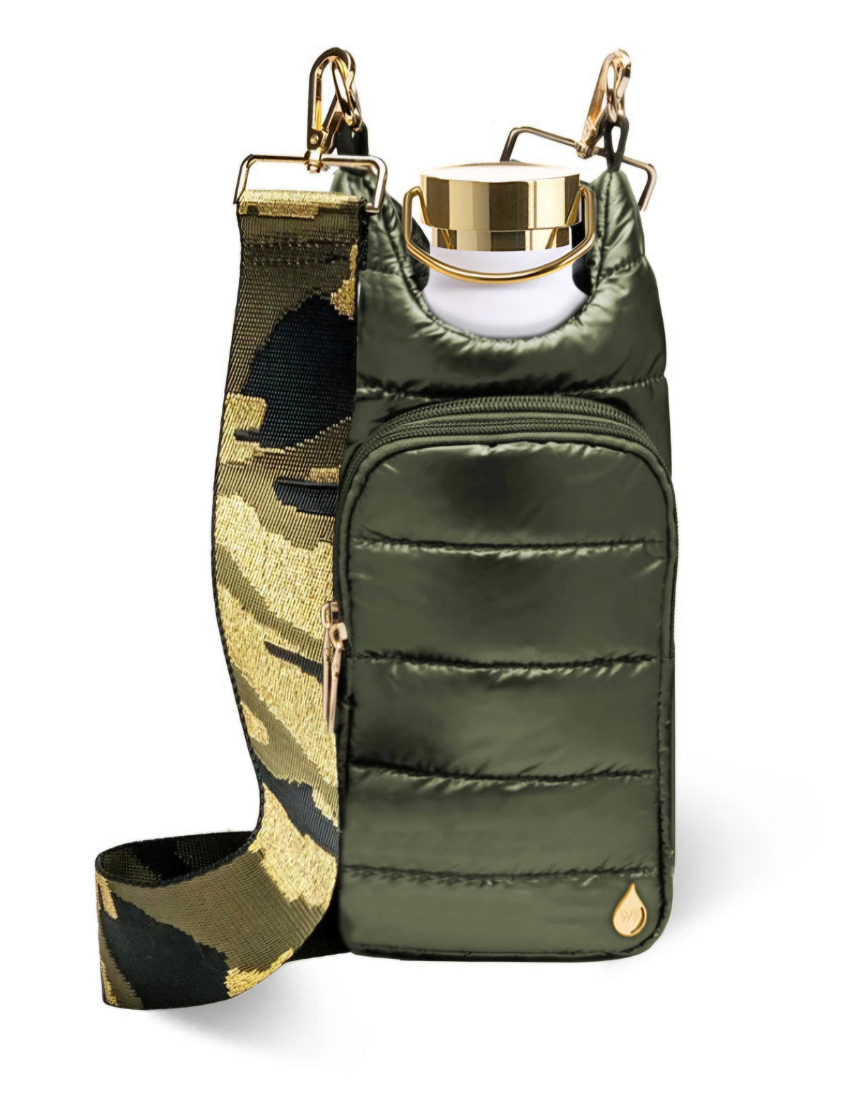Camp Mabry: Army Green Shiny HydroBag® with Camo Strap