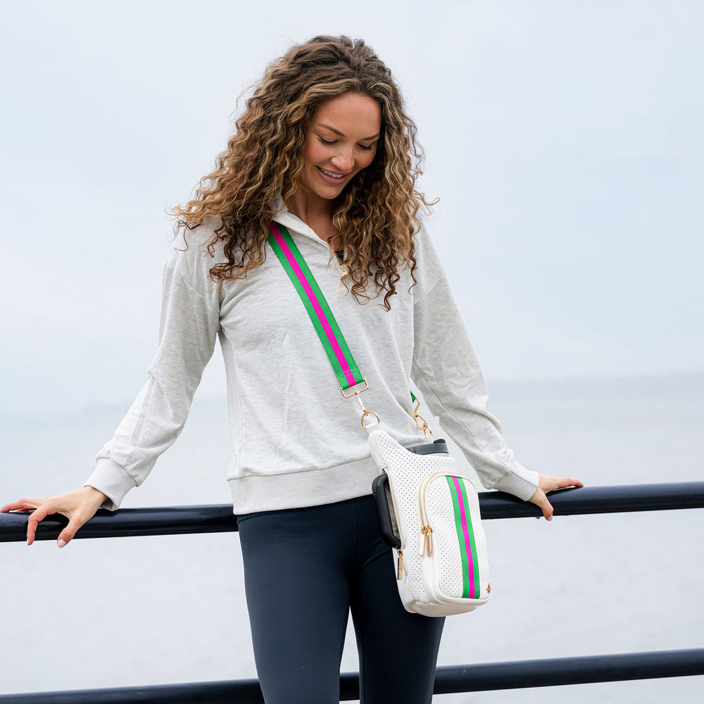 Great Hills: White Perforated w/ Green & Pink Stripe HydroBag® HANDLE