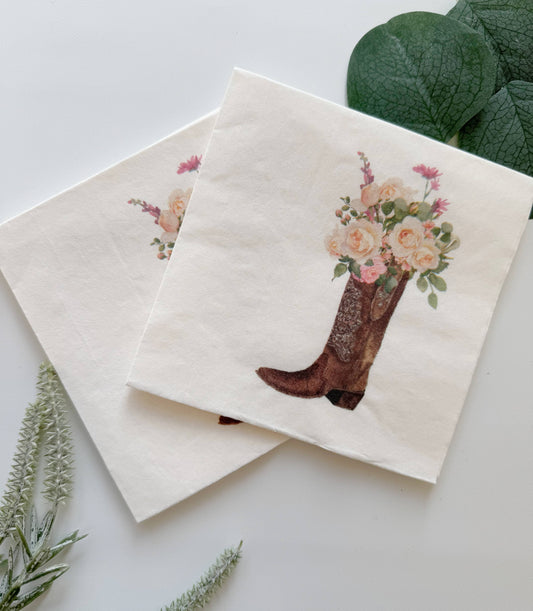 Cowgirl Cocktail Napkins - Cowboy Boot with Florals