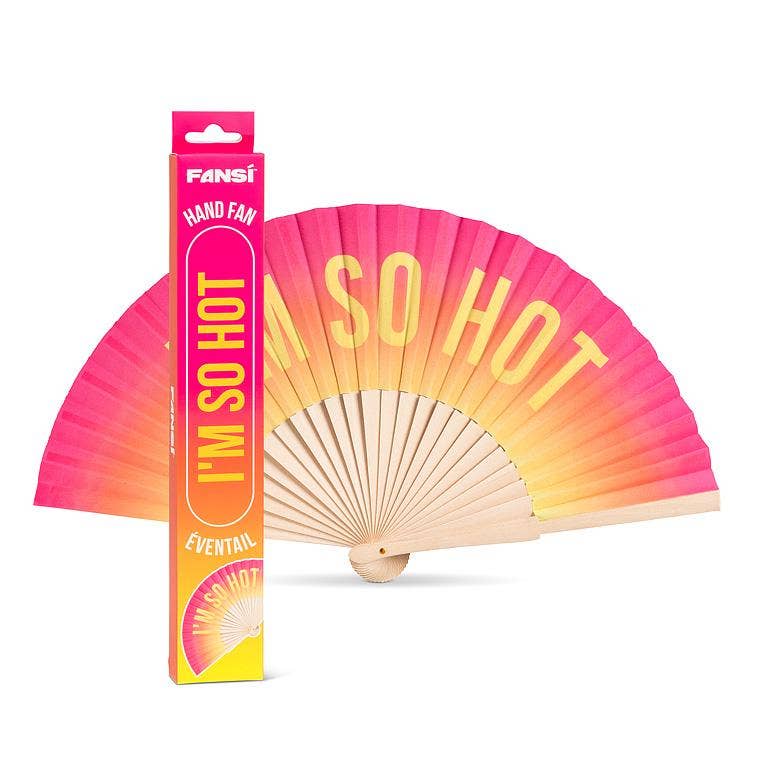 I'M SO HOT Hand Fan-Pink & Yellow-16"W