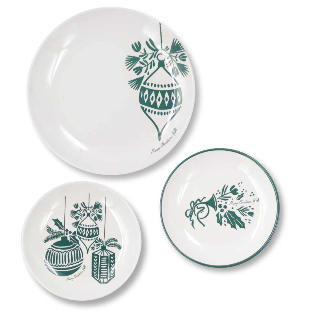 "Merry Christmas, Y'all" MELAMINE Medium Ornaments Plate (Set of 4)