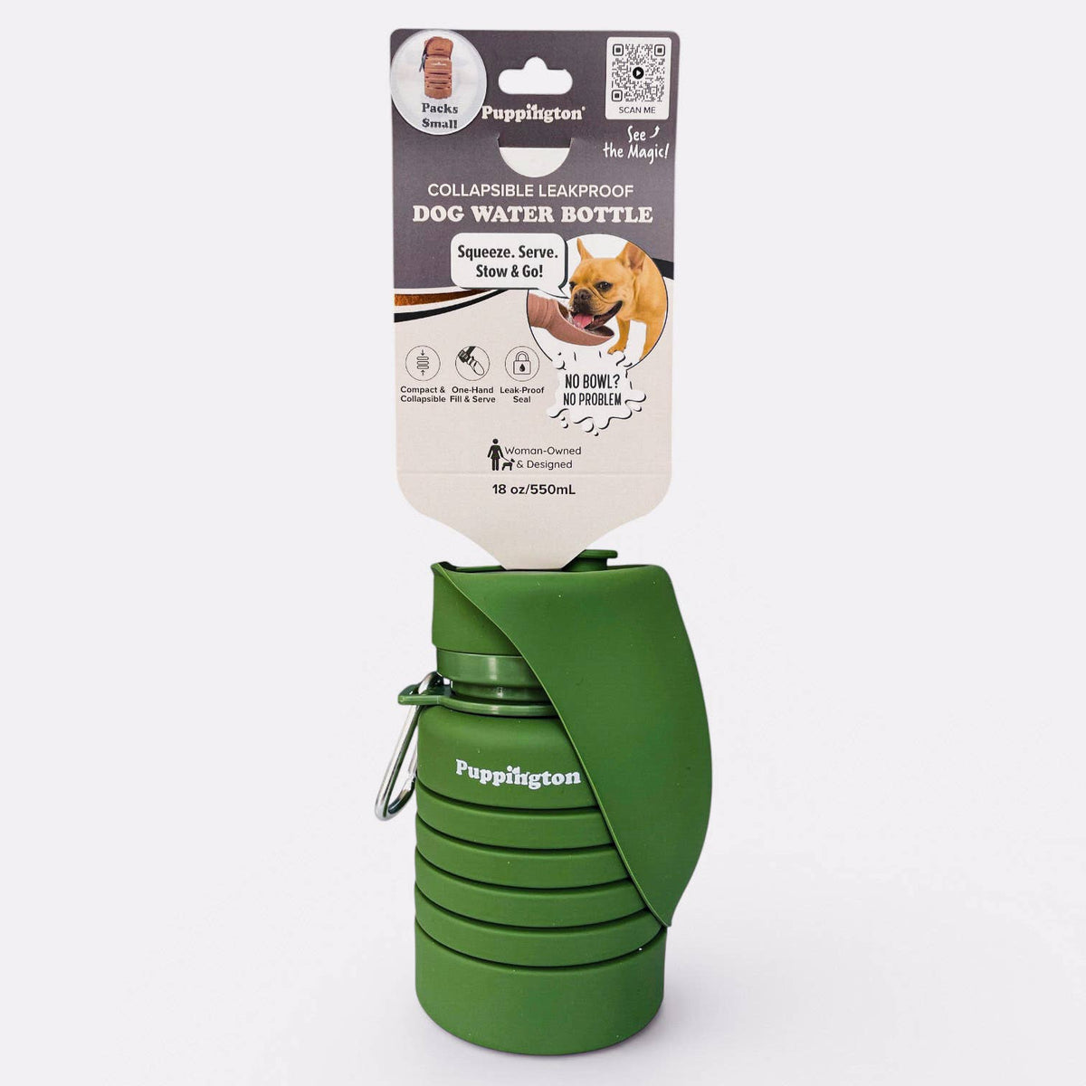 Barking Springs Water Bottles for Dogs - Leakproof, Compact, BPA free: Grass Green
