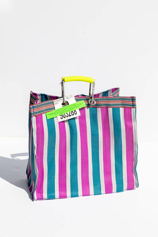 Lost Pines Recycled Plastic Stripe Bag - Square: Green x Pink