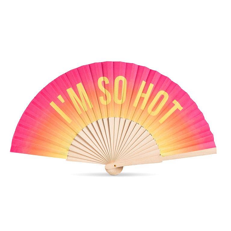 I'M SO HOT Hand Fan-Pink & Yellow-16"W
