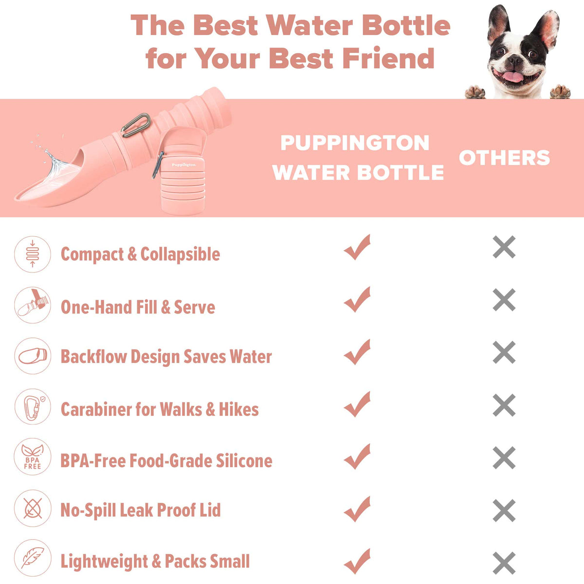 Barking Springs Water Bottle for Dogs - Leakproof, Compact, BPA free: Onyx Black