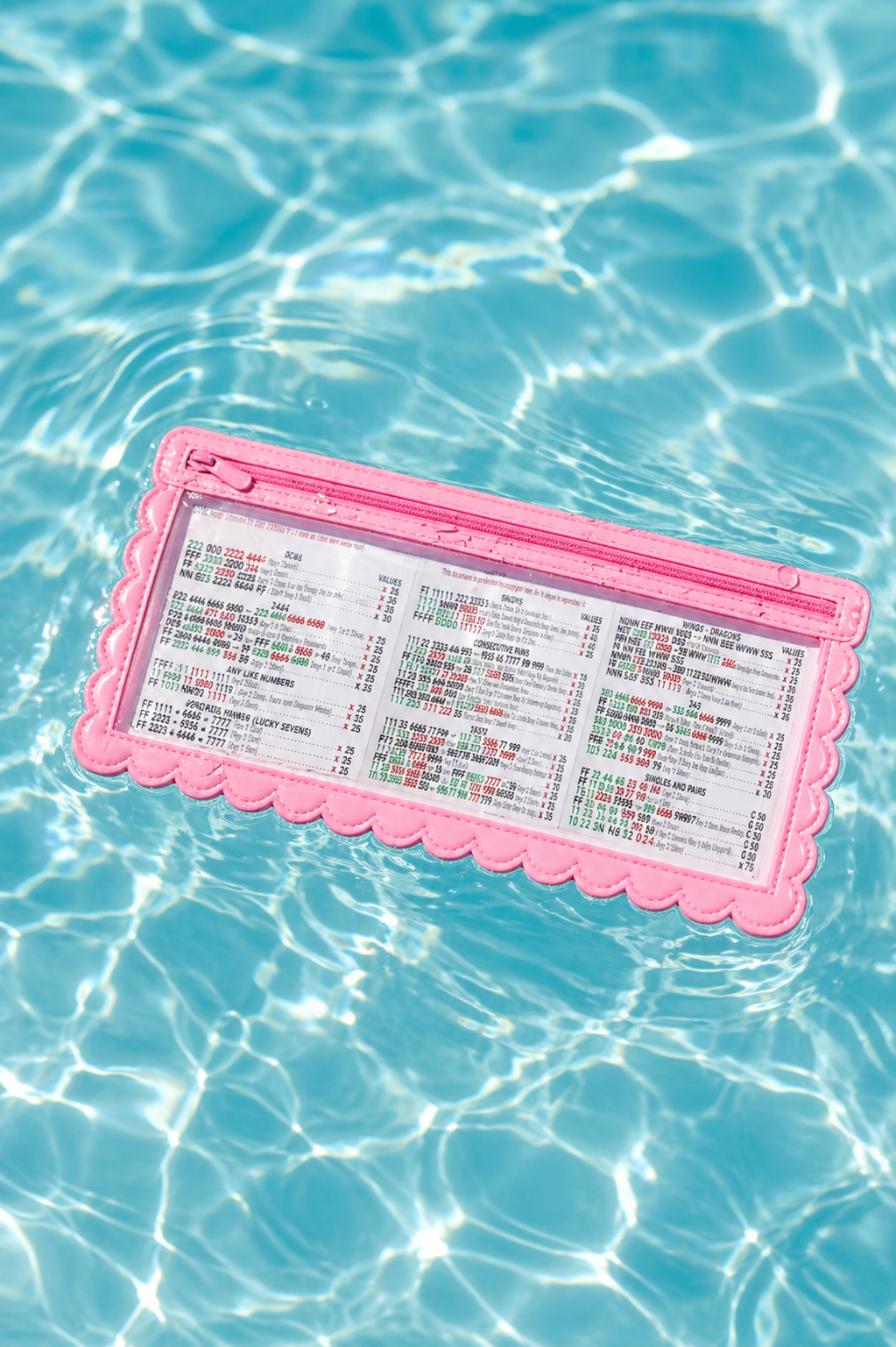 Splash-Proof Mahjong Card Holder for Pool Mahjong - Pink Scallops STANDARD SIZE: One Card Holder