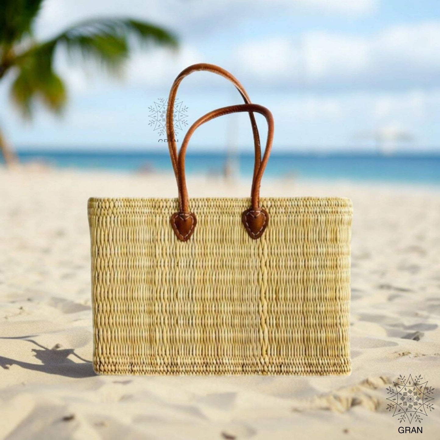 Fort Worth Leather Shopping Basket.: Short Handle MEDIUM