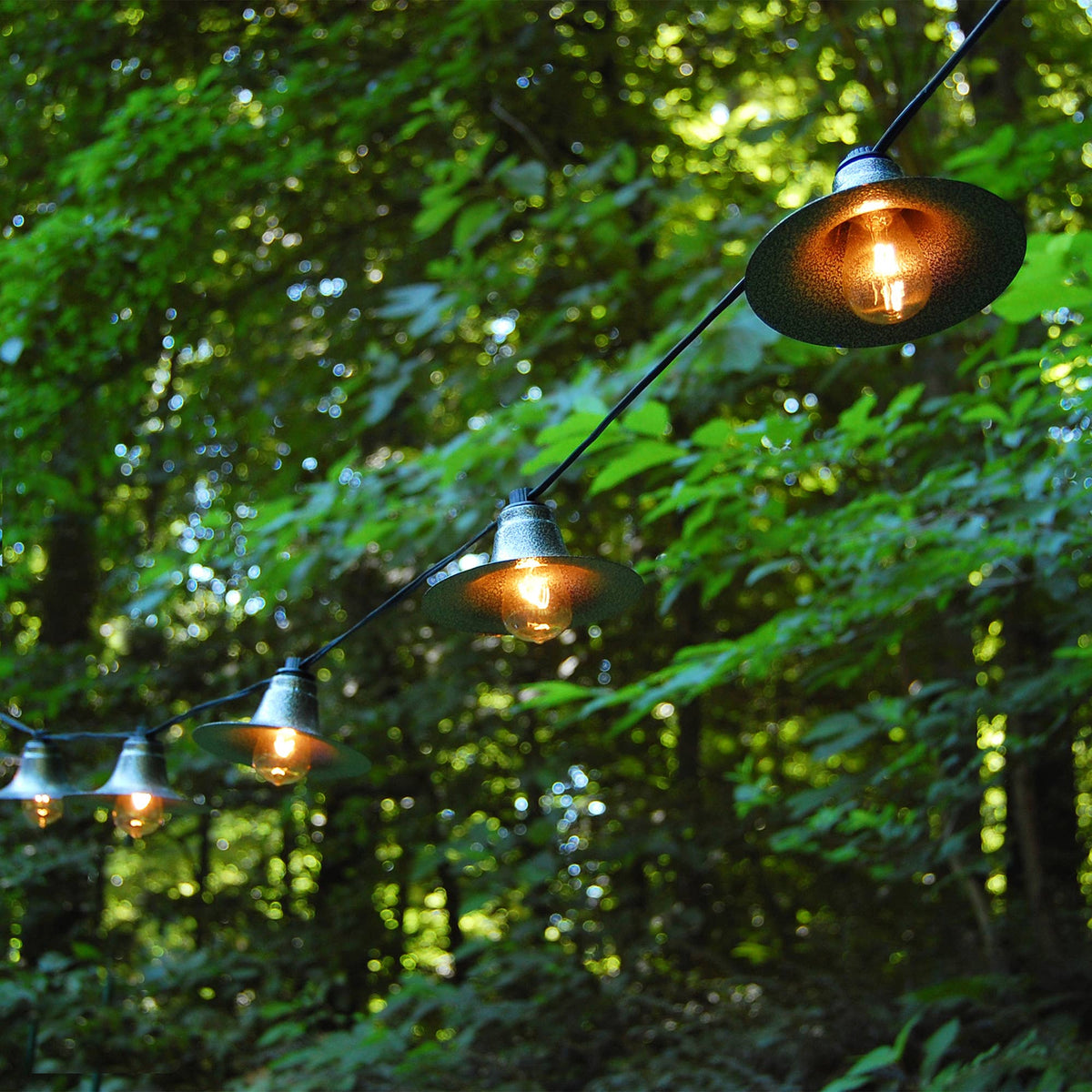 Electric String Lights With 10 Hammered Gray Metal Shades