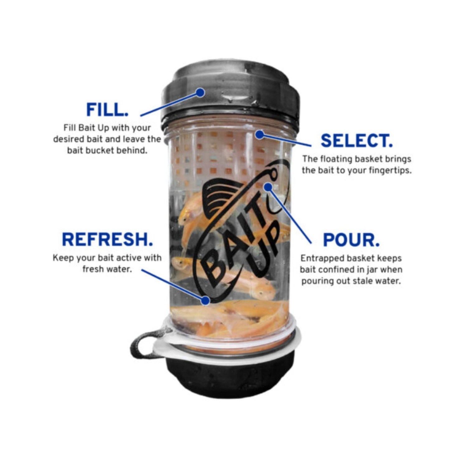 Bait Up® – Innovative Live Bait Fishing Containers for Anglers, Clear: 20oz