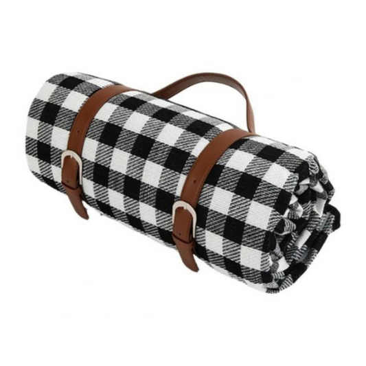 Hye Waterproof Picnic Blanket with handle: Black & White