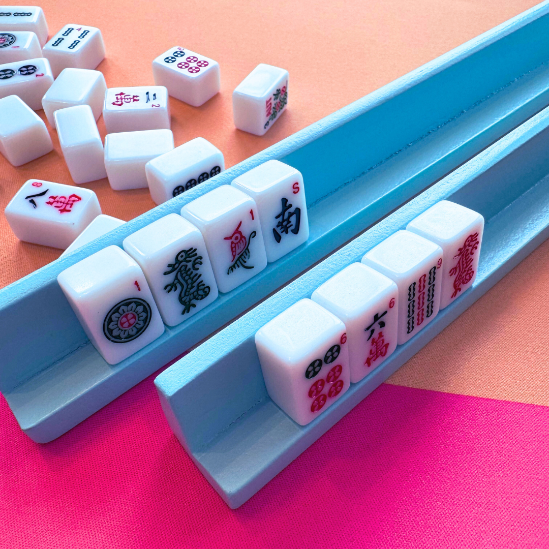 Mini Mahjong Mat (4 Color Combinations)  |  For Small & Travel Mah Jongg  |  Scalloped Edges & Bright Colors  |  21" x 21": Blue Center- Green Scallop