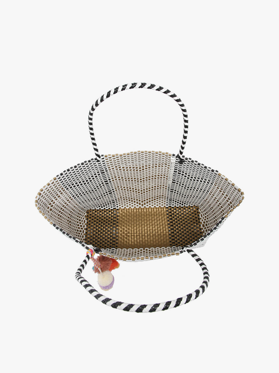 Santa Ana Large Handwoven Tote: Plaid-Blue/White/Black