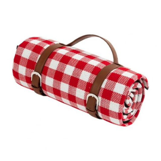 Lockhart Waterproof Picnic Blanket with handle: Red & White