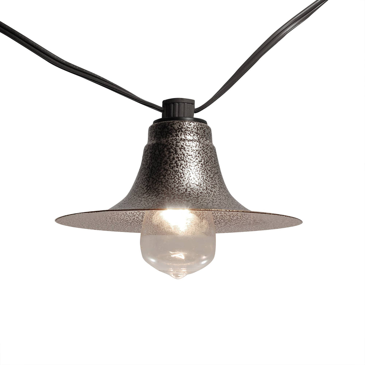 Electric String Lights With 10 Hammered Gray Metal Shades