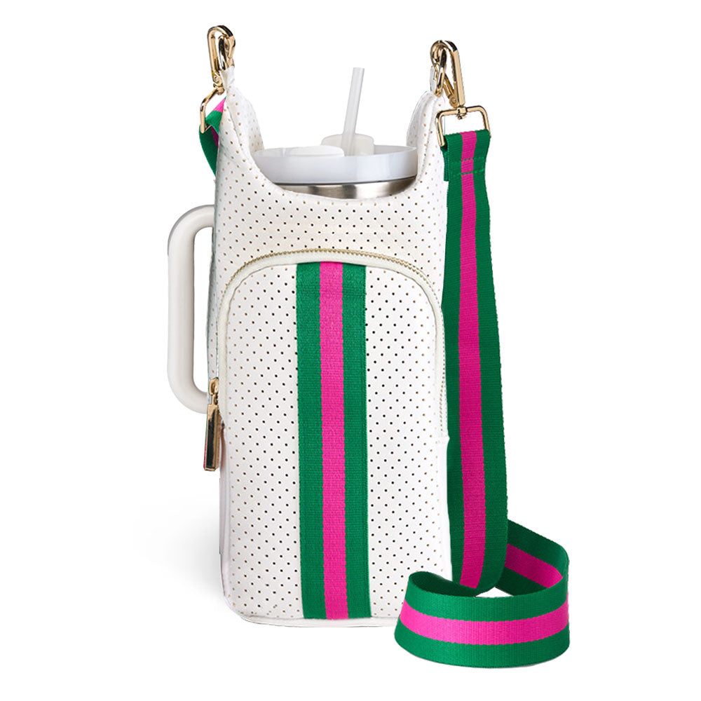 Great Hills: White Perforated w/ Green & Pink Stripe HydroBag® HANDLE