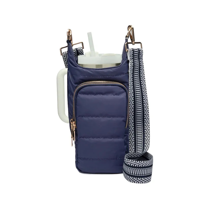 Westlake: Navy Matte HydroBag® HANDLE with Patterned White & Navy Strap